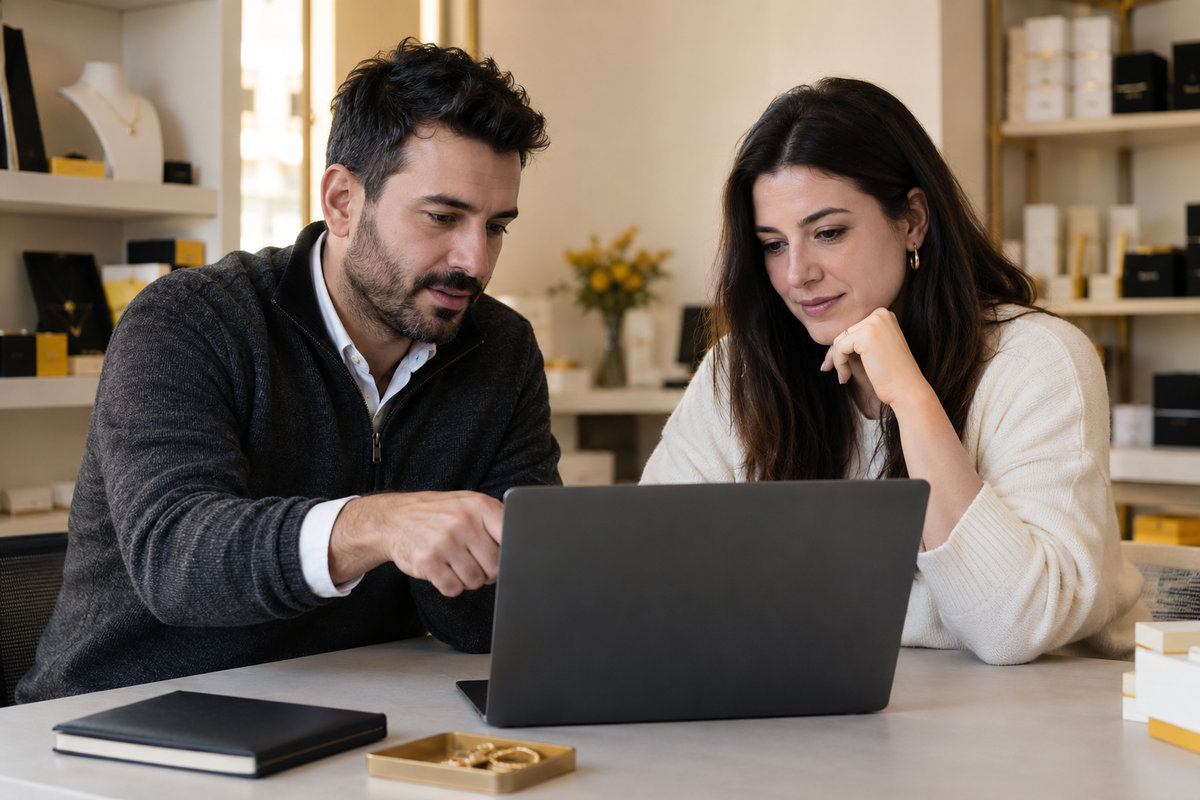 Bir projeyi birlikte değerlendiren mağaza ve e-ticaret çalışanları