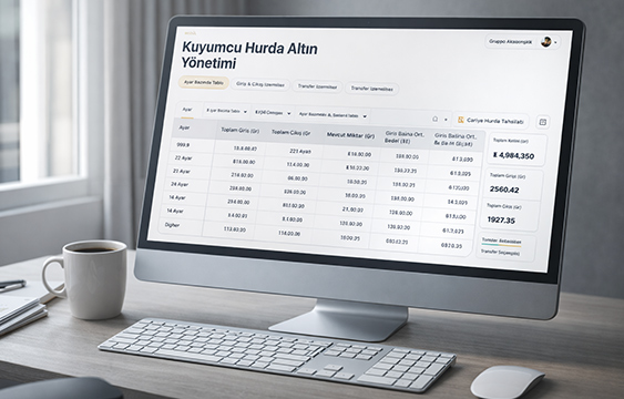 Hurda altın yönetimi ekranı: ayar bazında tablo, giriş-çıkış ve transfer işlemleri