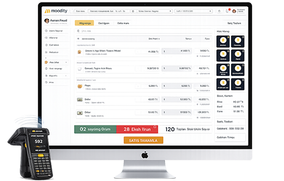 Mağaza satış ekranı: ürün ekleme, tahsilat yöntemleri ve toplam görünümü